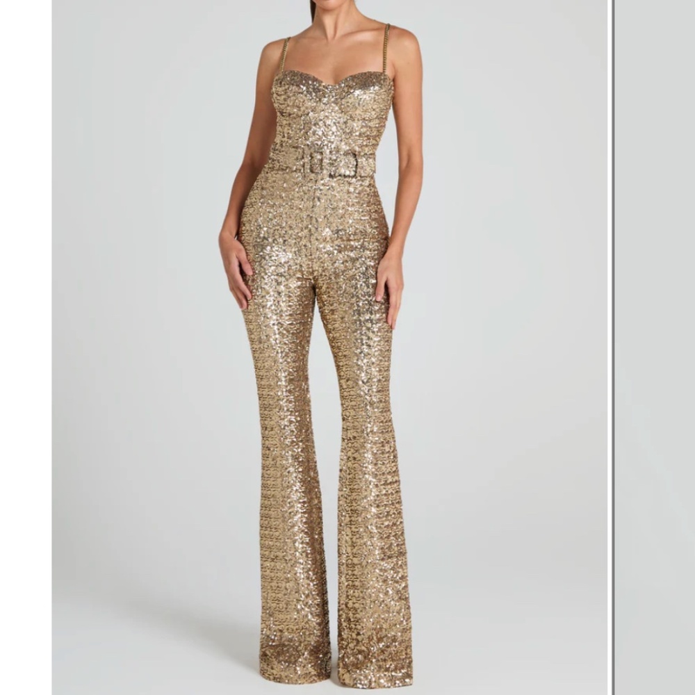 NEW Nadine Merabi LUCINDA GOLD JUMPSUIT Sz:XL Original Price $545